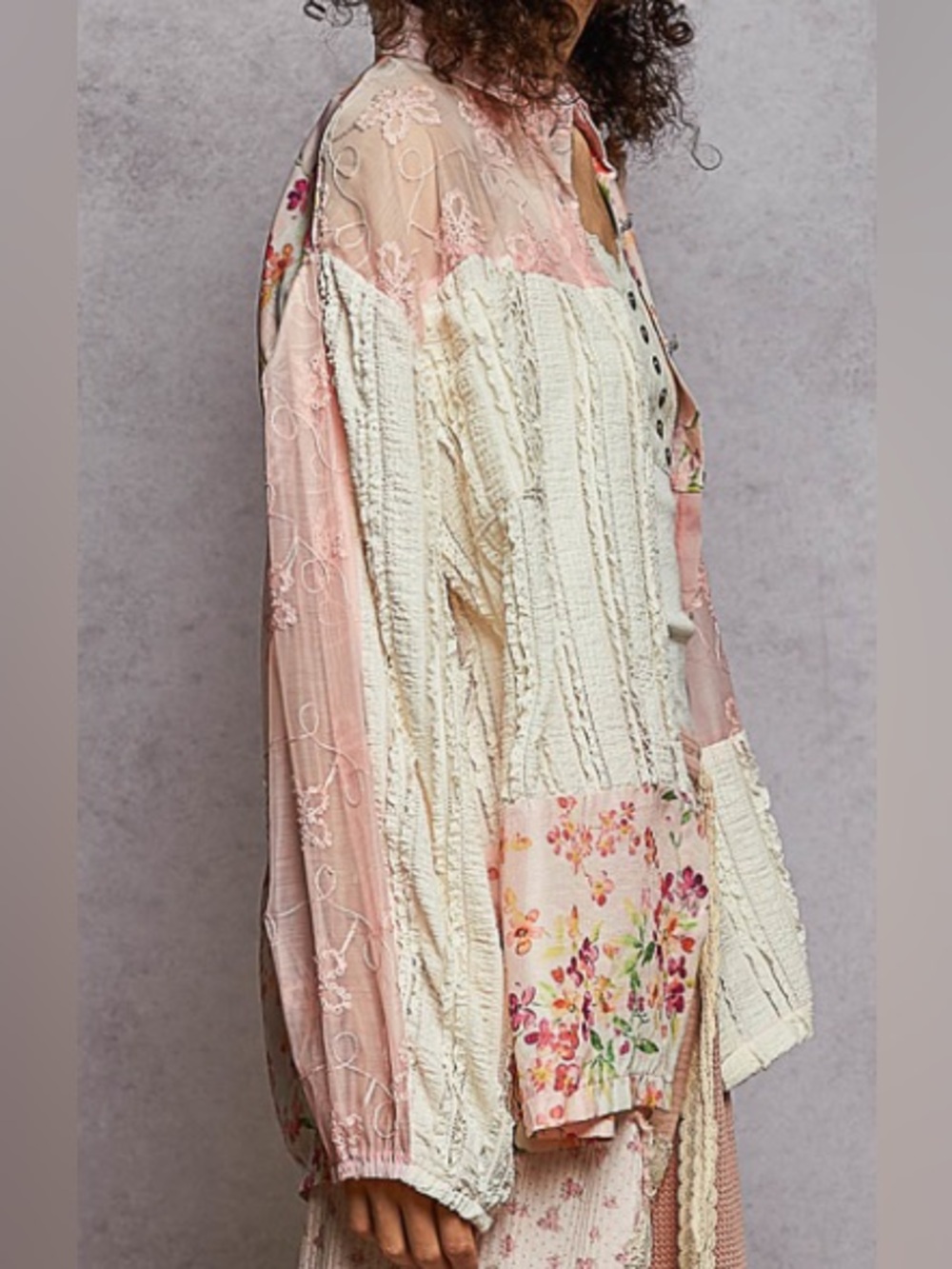 POL Patchwork Pink & Cream Button-Down Shirt - image 3